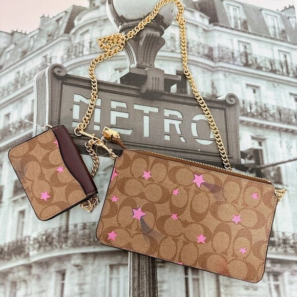 Coach C7288 Poppy Crossbody With Card Case With Disco Star Print IN Brown - Picture 3 of 5